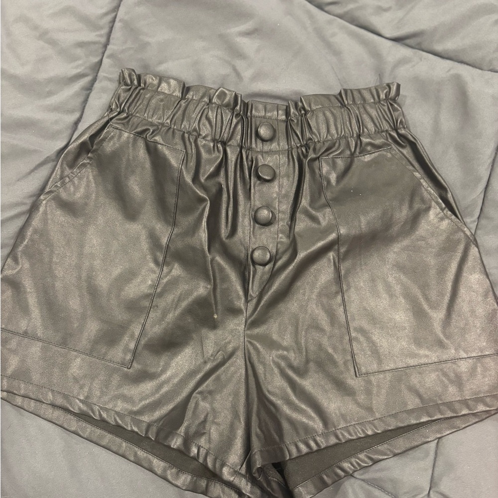 SHEIN High Waist Black Faux Leather Shorts